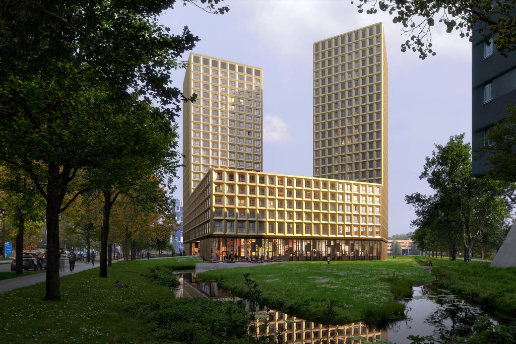 Op het Science Park in Utrecht worden maar liefst 921 studentenwoningen gerealiseerd in een onderbouw en twee, 21 verdiepingen tellende, torens.